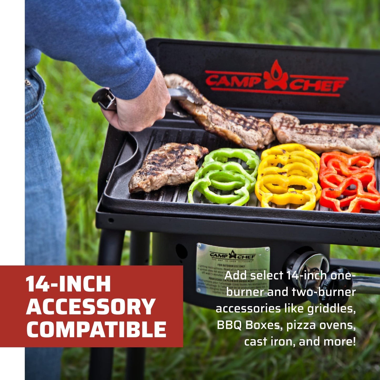 Camp Chef Explorer, Two Burner Stove, Two 30,000 BTU's cast-aluminum burners, Cooking Dimensions: