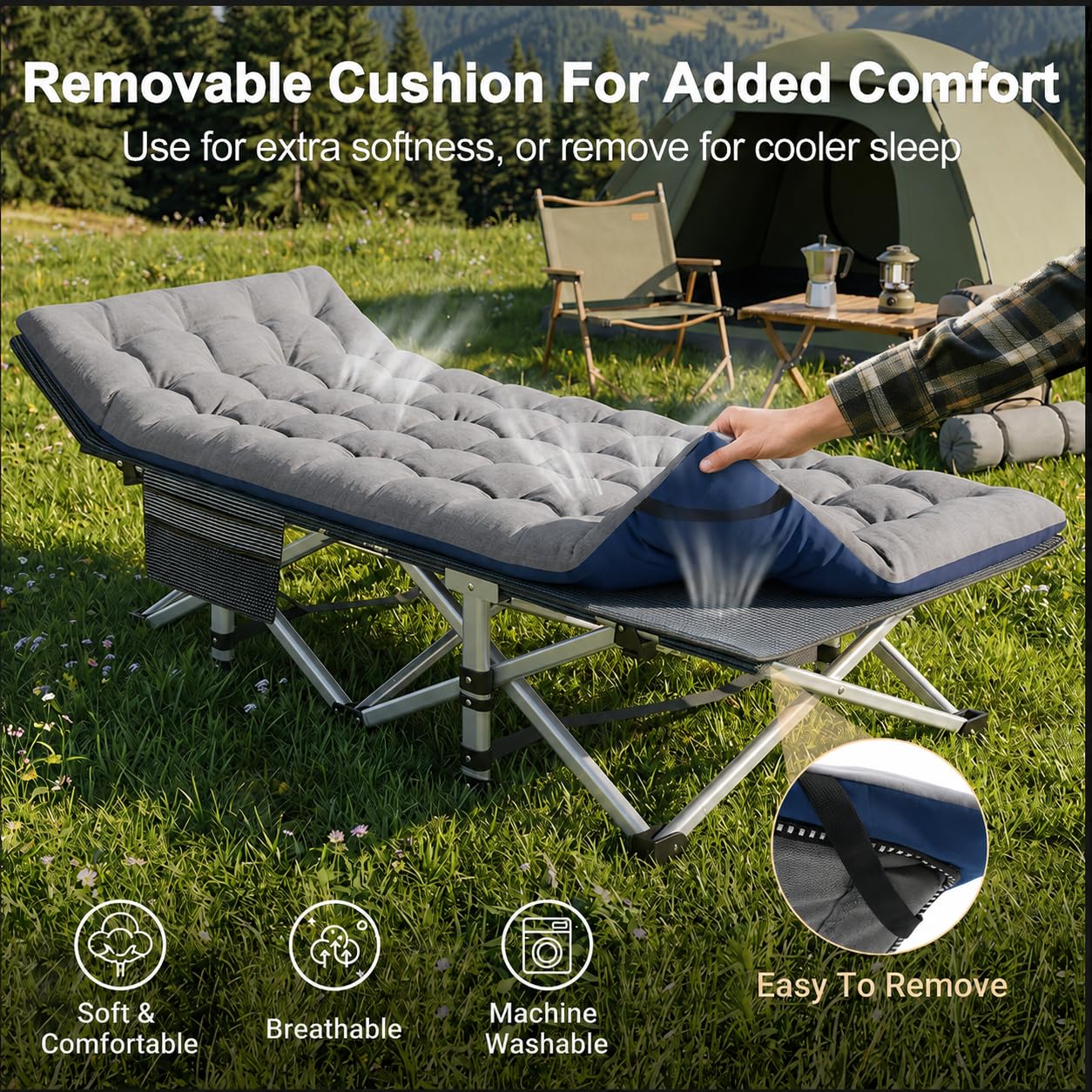 ABORON XXL Camping Cot for Adults, Oversized 78"×32" Folding Camping Bed, 900LBS Heavy Duty Outdoor