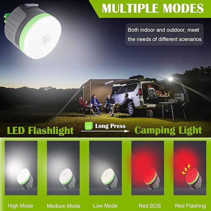 LIT-PaTH LED Camping Lantern, Rechargeable Light with Magnet Base, 4400 mAh, Survival Kit for Emergency, Hurricane, Outage, Large Green, 1 Pack