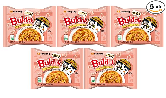 KF GOODIES Korean Ramen Variety Pack Gift Box (5 Count) – Spicy Buldak Noodle Assortment for Birthdays, College Care Packages, Office Snacks, and Gift Baskets