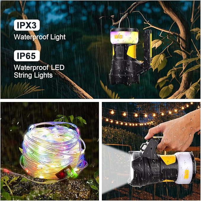 Camping Lantern Rechargeable, LED Flashlight Spotlight Lantern, Waterproof Lantern Flashlight for Hurricane Emergency, Hiking, Outdoor Patio and Garden Party Decoration