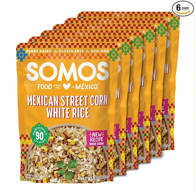 SOMOS Mexican Street Corn White Rice ??Gluten Free, Non-GMO, Vegan & Microwavable Meals Ready to Eat - Delicious, Healthy & Convenient - Perfect for Burrito Bowls, Tostadas & More | 8.8 oz (Pack of 6)