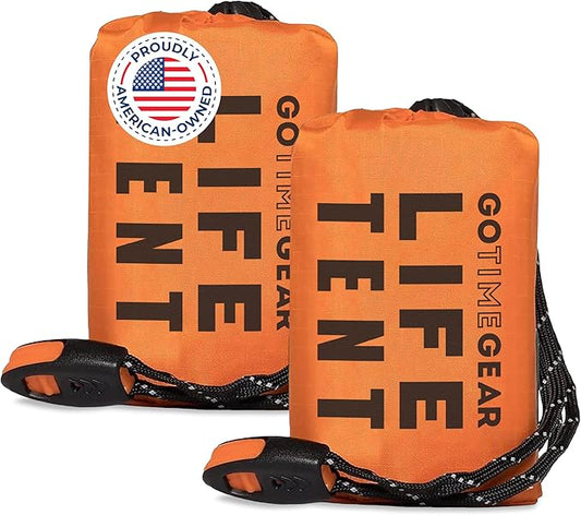 Go Time Gear Survival Life Tent ??2 Person Mylar Emergency Shelter Tube Tent + Paracord ??All-Weather Protection for Camping, Hiking, & Survival Kits ??Includes Emergency Whistle
