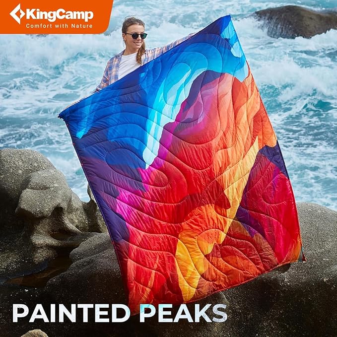 KingCamp Ultralight Camping Blanket, Packable Down Alternative Puffy Printed Wearable Blanket with