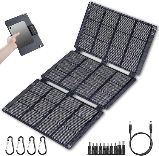 30W Portable Solar Panels 30 Watt Foldable Solar Panel Charger,IP65 Solar KIT with Type-C QC3.0/USB/DC Output(10 Connectors) 26% High Efficiency for Hiking Camping Backpacking Cell Phone Pad Tablet