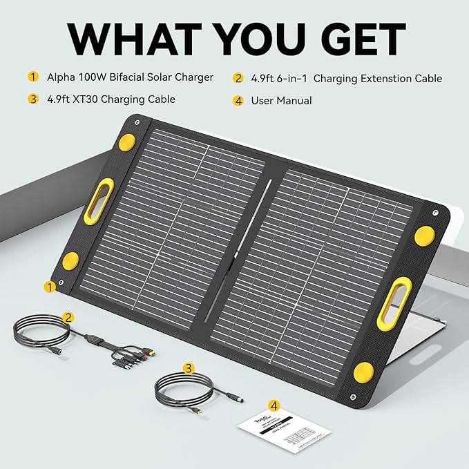 100W Bifacial Portable Solar Panel, Bend Resistant Foldable Solar Panel 100Watt 22V Monocrystalline Solar Charger for Power Station, IP67 Waterproof for Outdoor Camping Van RV Trip