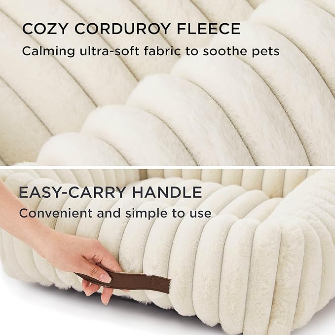 Bedsure Cute Dog Bed for Extra Large Dogs - Washable Furry XL Pet Beds, Rectangle Orthopedic Corduroy Fleece Pet Beds with Removable Zipper Cover, 43x30x8inches, Cream