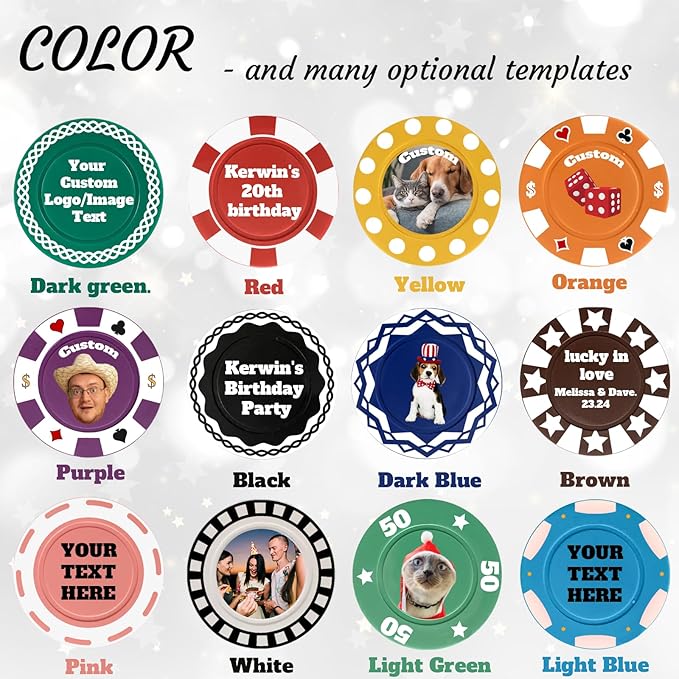 Custom Poker Chips Personalized Plastic Poker Chips with Logo Funny Parties Chips Print Your Photo or Text Golf Ball Markers for Putting Green Yellow