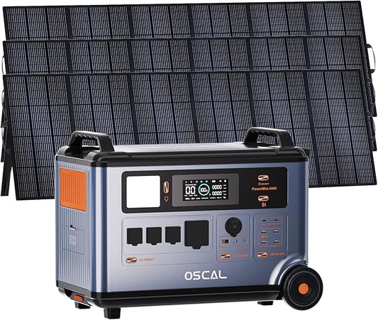 OSCAL 6000W 120V/240V Split Phase Voltage Solar Generator With 3×500W Solar Panel,Portable Power Station PowerMax 6000, 4 * 6000w AC Output (9000W Surge),3600Wh LFP Battery for Emergency 04