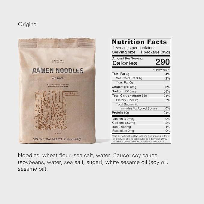 Public Goods Ramen Noodles | Brothless Vegan & Vegetarian Instant Ramen | Healthy, High Protein Asian Noodle | Preservative Free | No Added MSG | Original (10 Pack)