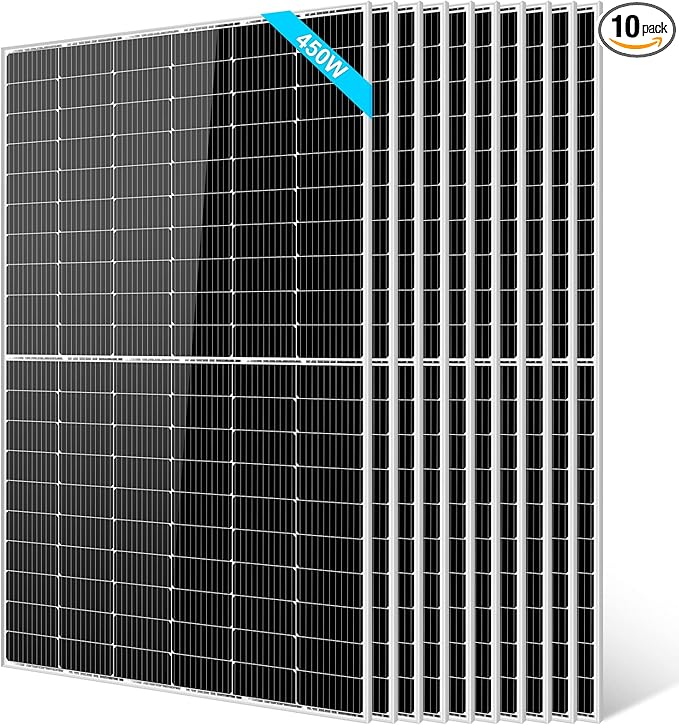 SUNGOLDPOWER 10pcs 450W Monocrystalline Solar Panel,Grade A Solar Cell, Waterproof IP67,High Efficiency PV Module for RV,Home,House,Boat,Farm,Off Grid and On Grid System (10 Pack of 450W),Black