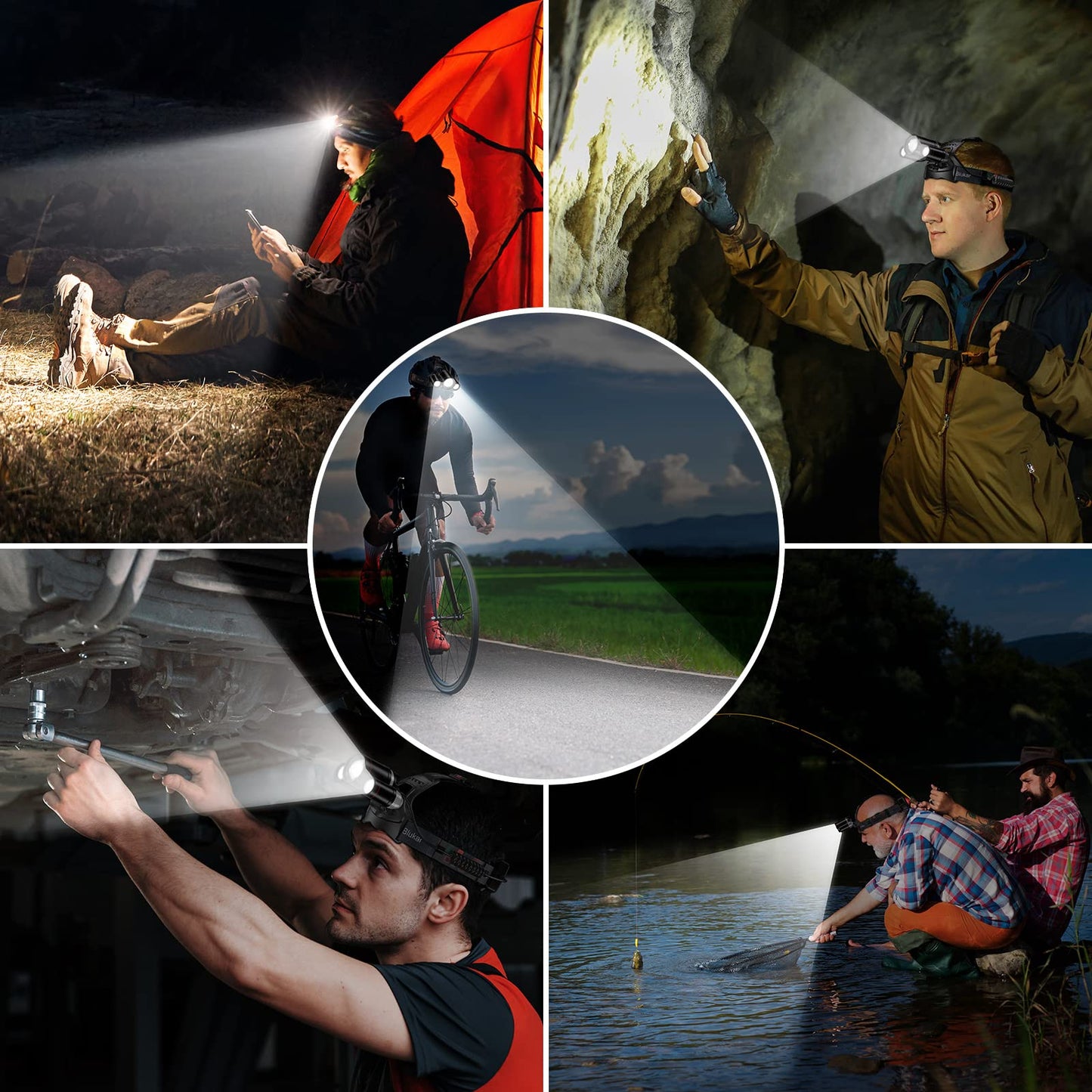 Blukar LED Headlamp Rechargeable,Ultra Bright Headlight with 3 Lights