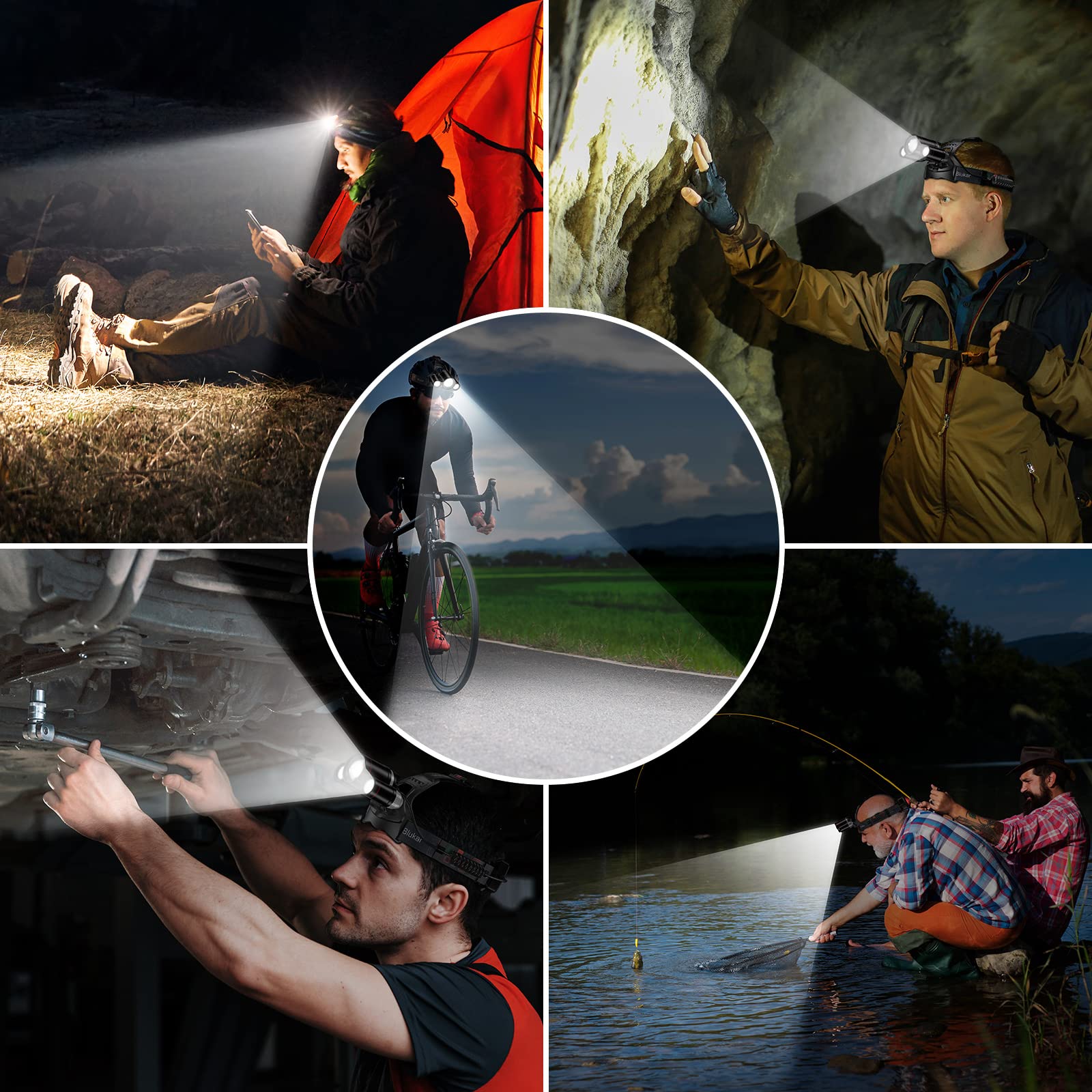 Blukar LED Headlamp Rechargeable,Ultra Bright Headlight with 3 Lights