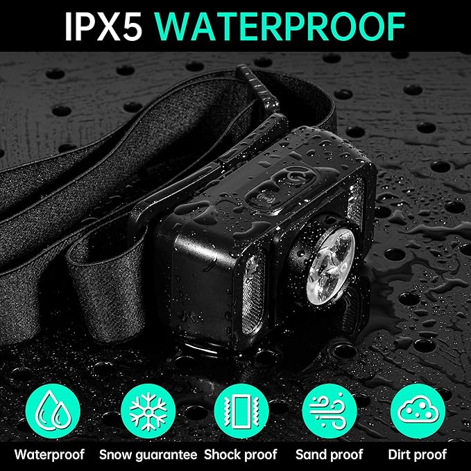 Headlamp Rechargeable with Red Light, LED Head Lamps High Lumens with Motion Sensor for Adults, Headlamp Super Bright Waterproof Head Lights Flashlight for Camping Trail Running Hiking Caving