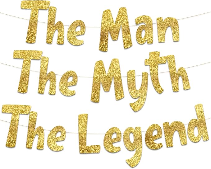 The Man The Myth The Legend Gold Glitter Banner – Men’s Birthday, Bachelor Party, Retirement Party Supplies, Gifts and Decorations