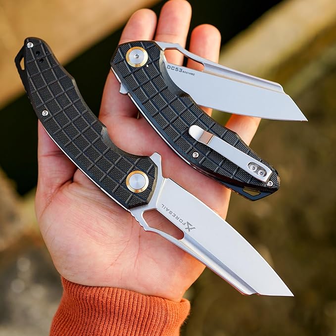 Folding Pocket Knife, 3.54" DC53 Steel Blade,4.65" G10 Handle, Liner Lock, Reversible Pocket Clip for Everyday Carry, Outdoor Activities. (Gray Stonewashed Blade)