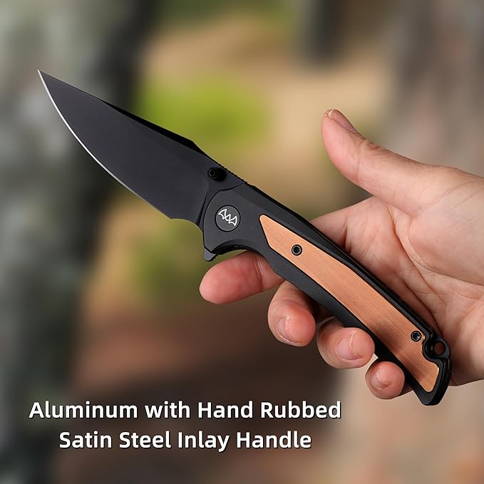 EDC Pocket Knife, 3.6" 14C28N Aluminium With Steel Inlay Handle, Folding Knife for Camping Hiking Hunting Outdoor