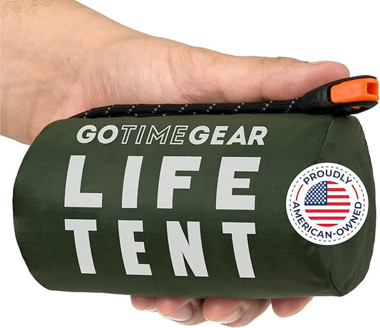 Go Time Gear Survival Life Tent ??2 Person Mylar Emergency Shelter Tube Tent + Paracord ??All-Weather Protection for Camping, Hiking, & Survival Kits ??Includes Emergency Whistle