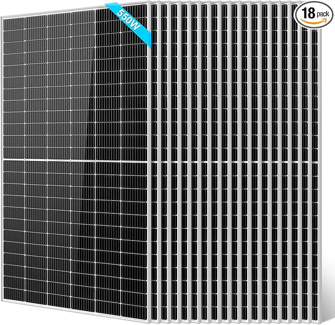 SUNGOLDPOWER 18PCS 550W Solar Panels Monocrystalline, Grade A Solar Cell, Waterproof IP68, High Efficiency Solar Panel for Charging Station, Household, Marine, RV, On/Off Grid Solar System