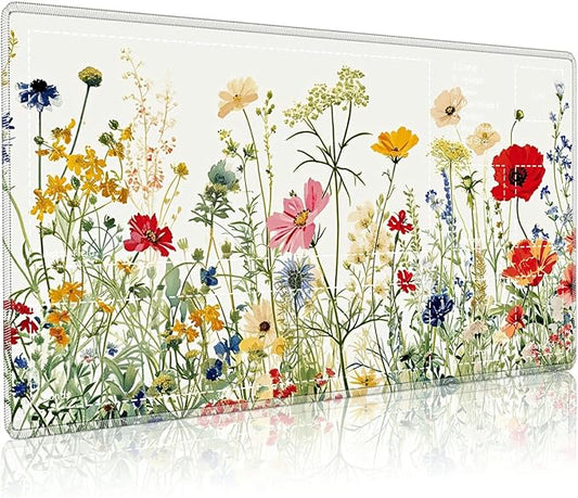 Playmat for MTG with Zones, 24 x 14 inches Game Play Mat for MTG TCG, Trading Card Game Play Mat Desk Mats with Stitched Edges Non-Slip Base, Wildflowers