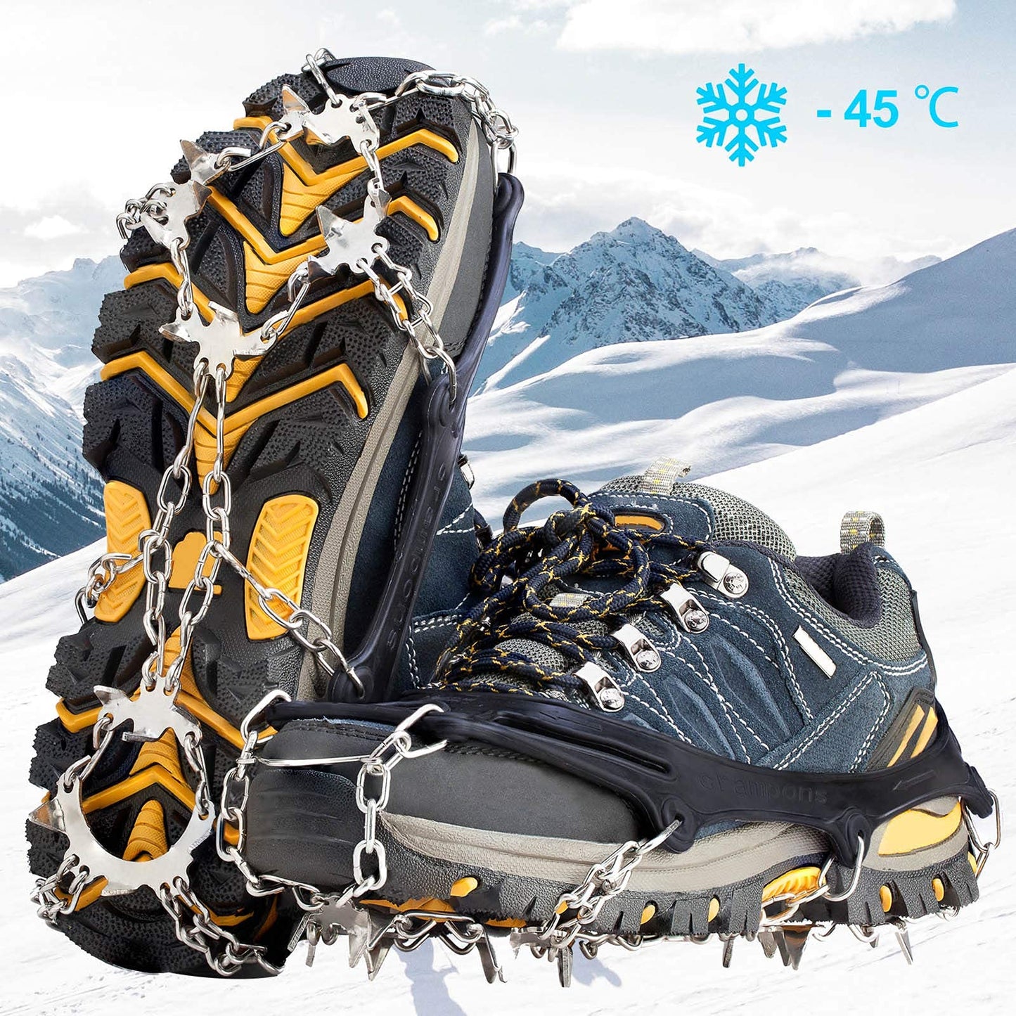 Crampons Ice Cleats Traction Snow Grips for Boots Shoes Women Men Anti Slip 19 Stainless Steel