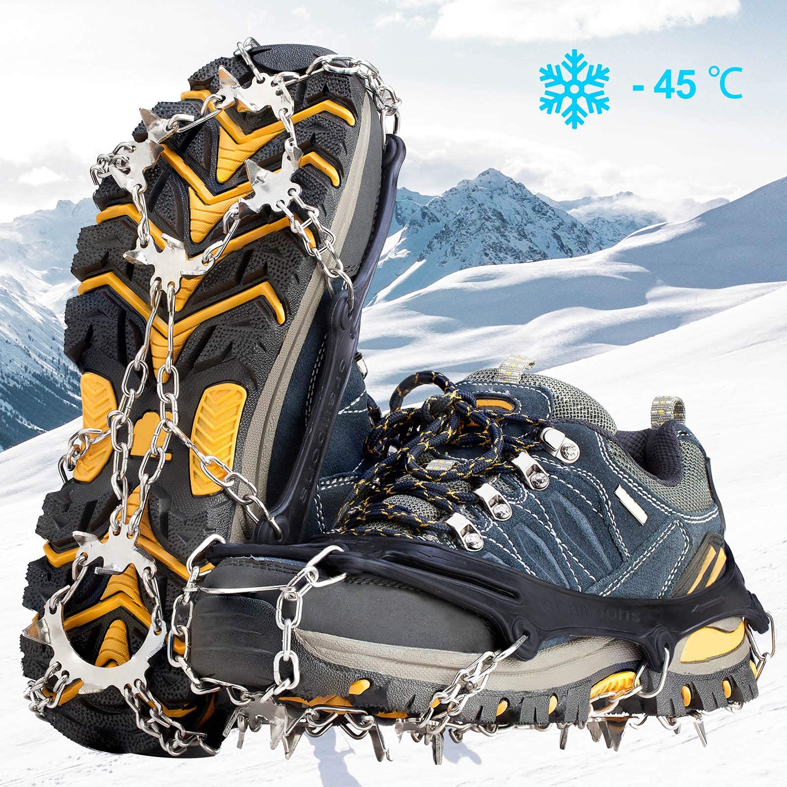 Crampons Ice Cleats Traction Snow Grips for Boots Shoes Women Men Anti Slip 19 Stainless Steel