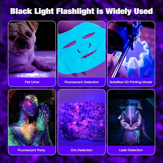 ULTRAFIRE 15W Rechargeable UV Flashlight - 365nm Blacklight Flashlight for Pet Urine Detection,Resin Curing,Minerals,Scorpion,Blood Trail Tracking UV Light 502UVS PRO