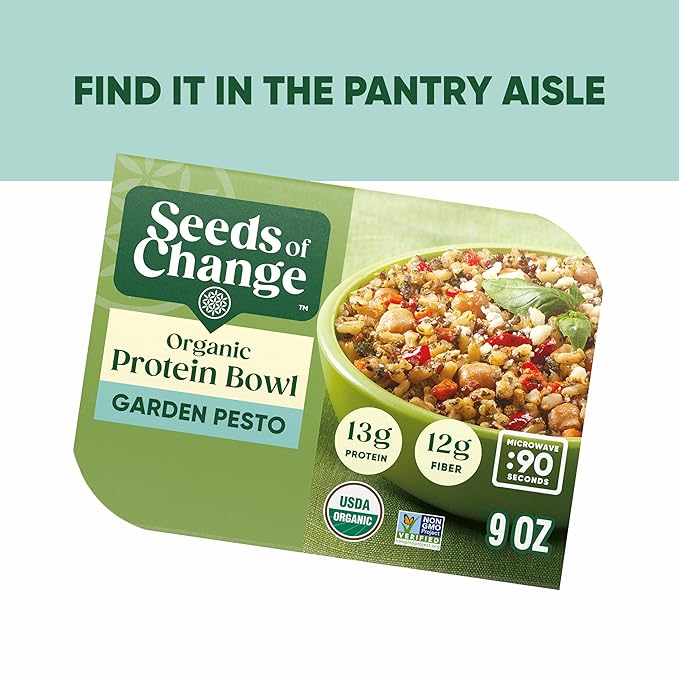 SEEDS OF CHANGE Organic Protein Bowl Garden Pesto, Prepared Entrée, Microwave in 90 Seconds, 9 oz (Pack of 6)