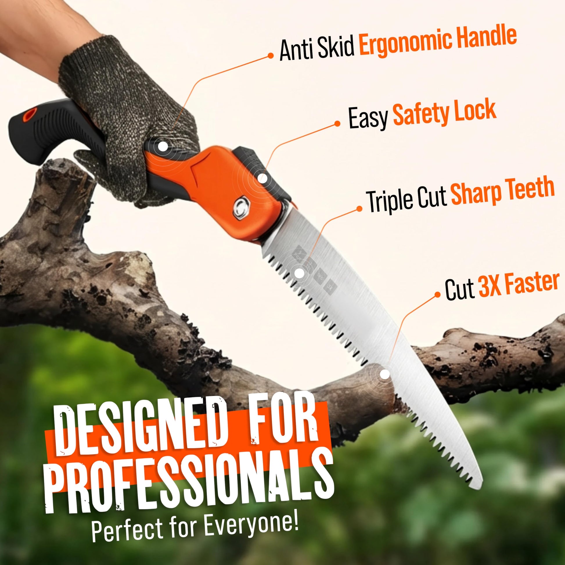 Folding Camping saw 14 Inch - Heavy Duty Pruning Saw with Triple-Cut SK5 Blade, 7 TPI Razor Teeth