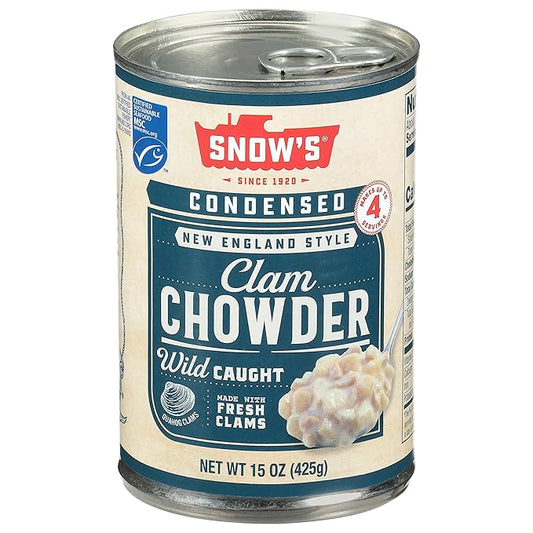 Snow's Condensed New England Clam Chowder, 15 oz Can - 4g Protein per Serving - Authentic New England Style Recipe