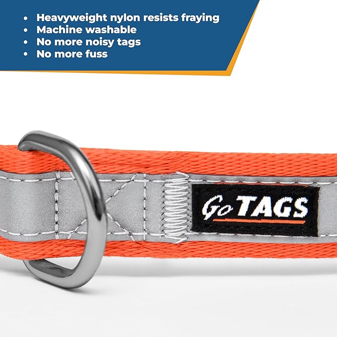 GoTags Reflective Personalized Dog Collar, Custom Embroidered with Pet Name and Phone Number in Black for Boy and Girl Dogs, 3 Adjustable Sizes, Small, Medium, and Large