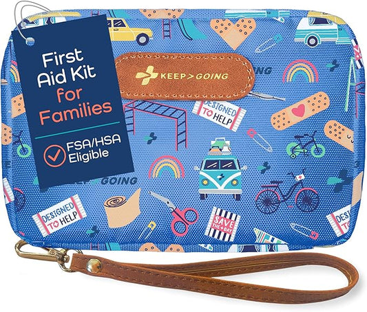 KeepGoing Travel First Aid Kit for Kids ??130 Pc. for Car, Home, Purse, Diaper Bag & Backpack with Latex-Free Bandages - Mini First Aid Kit Travel Size TSA-Approved