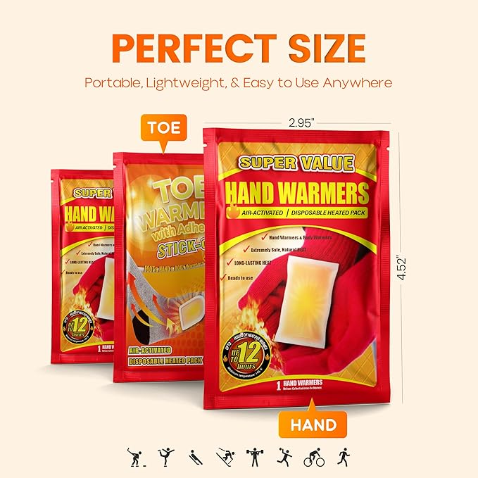Hand Warmers Disposable 500/375/240/125/90/55/30 Pcs, Long-Lasting Up to 12 Hours for Warm Body, Safe Portable Hand Warmers for Camping, Fishing, Winter for Women Men Mom Dad