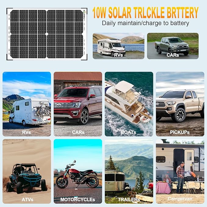 SOLPERK 30W Solar Battery Charger Solar Battery Maintainer + Upgrade 10A MPPT Charge Controller + Adjustable Mount Bracket for Car RV Boat Motorcycleï¼?2V Waterproof Solar Panel Kit Trickle Charging