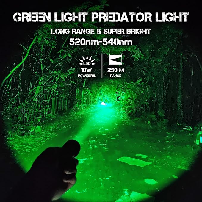 ULTRAFIRE 10W Green Hunting Flashlight 273 Yards Super Bright LED Green Flashlight for Night Tactical Hunting Hogs, Coyotes and Varmints WF-509G