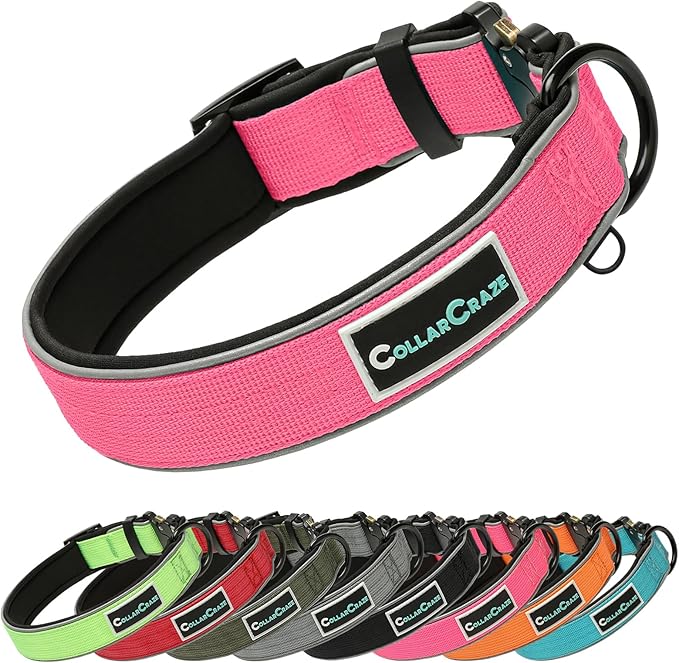 Dog Collar for Small Medium Large Dogs, Reflective, Adjustable Heavy Duty Dog Collar, Soft Neoprene Padded Comfortable for Walking (Pink, S)