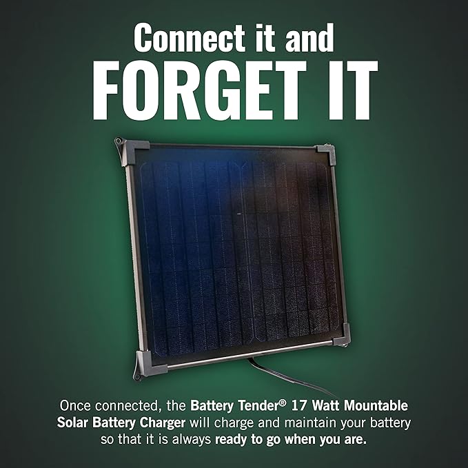Battery Tender 17 Watt Solar Panel 12V Battery Charger with Charge Controller - IP67 Weatherproof - Mountable Lightweight Smart Charger - 021-1173