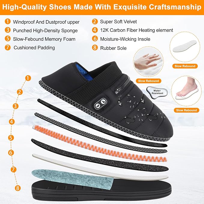 Heated Slippers, BIAL 7.4V Unisex Heat Foot Warmers Electric Heating Pad Foot Heater, Rechargeable Battery Shoes