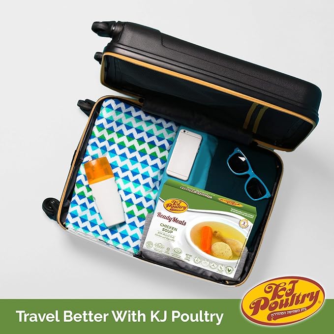 KJ Poultry Kosher Ready Meals - Matza Ball Chicken Soup & Vegetables, CHOMETZ NOT for PASSOVER, MRE Meat Meals Ready to Eat, Shabbos Food, Halal, (3 Pack) Cooked Entree, Shelf Stable Microwave Dinner