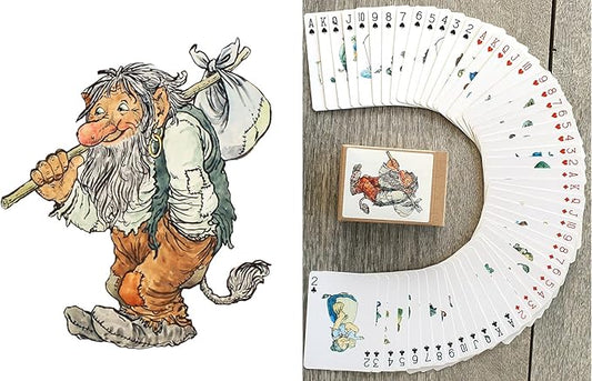 NORDIC TROLL FAMILY Playing Cards (Poker Deck 54 Cards All Different) Charming Trolls in Everyday Life Nordic Forests Fishing Trips Fights Feasts and Winter Fun Vintage Kids Book Illustration