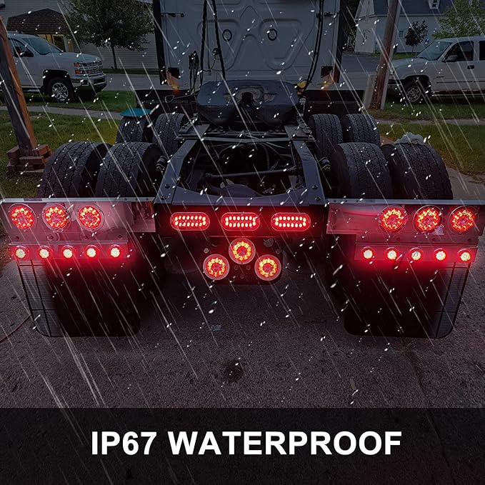 10Pcs 2 Inch Round Red LED Marker Lights 9 LED w/Reflectors, Multi Faceted 2 Inch Led Side Marker Clearance Lights Trailer Marker Lights Flush Mount w/Grommets and 2 Prong Pigtails