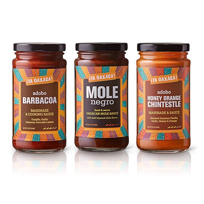 Ya Oaxaca - Marinade & Mole Variety Pack - Includes 1 jar each Barbacoa, Honey Orange Chintestle, & Mole Negro - Great Marinade for Chicken, Pork, or Veggies - Non-GMO, Gluten Free - 12oz (Pack of 3)