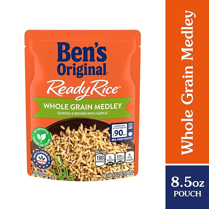 BEN'S ORIGINAL Ready Rice Whole Grain Medley Quinoa and Brown Flavored Rice, Easy Dinner Side, 8.5 oz Pouch (Pack of 12)