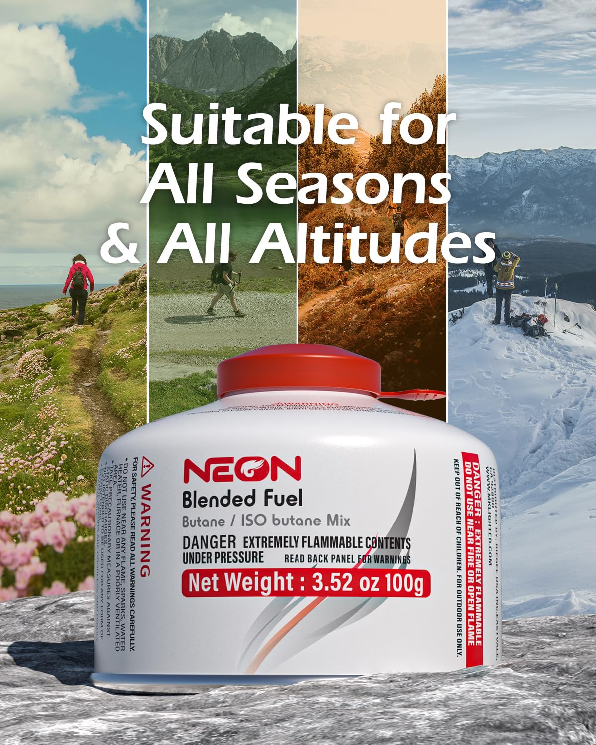 NEON Isobutane Fuel Canister, Portable Camping Gas 100g, Efficient and High Output Butane for Camp