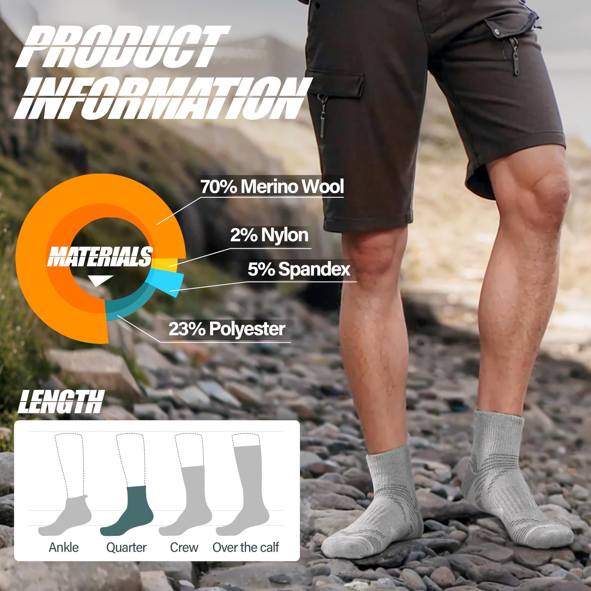ANTSANG Merino Wool Quarter Ankle Hiking Running Socks for Women Men