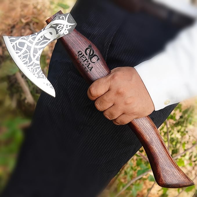 QEPAA CRAFTS® The Frostbreaker Handmade Viking Forged Steel Camping Survival Axe for Wood Splitting and Chopping-Bushcraft Hatchet- Norse Viking Gift for Adventurers