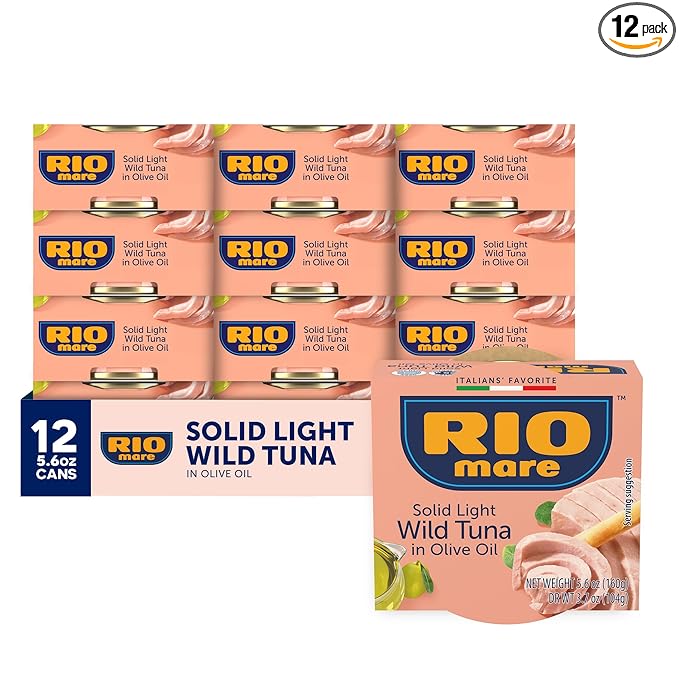 Rio Mare Solid Light Skipjack Tuna in Olive Oil, 5.6 Ounce Can (Pack of 12), Italy's No.1 Tuna Brand, Wild Caught, High Protein Canned Tuna