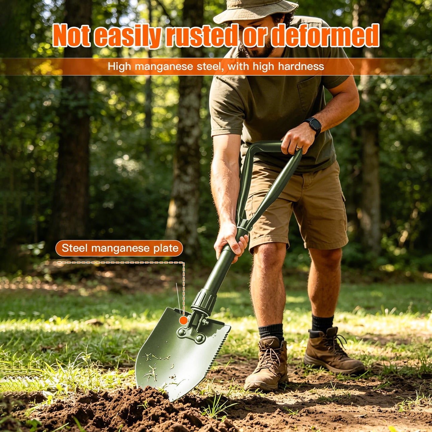 Camping Shovel, 18.5'' Digging Shovel Portable Ergonomic High Carbon Steel Folding Shovel for All