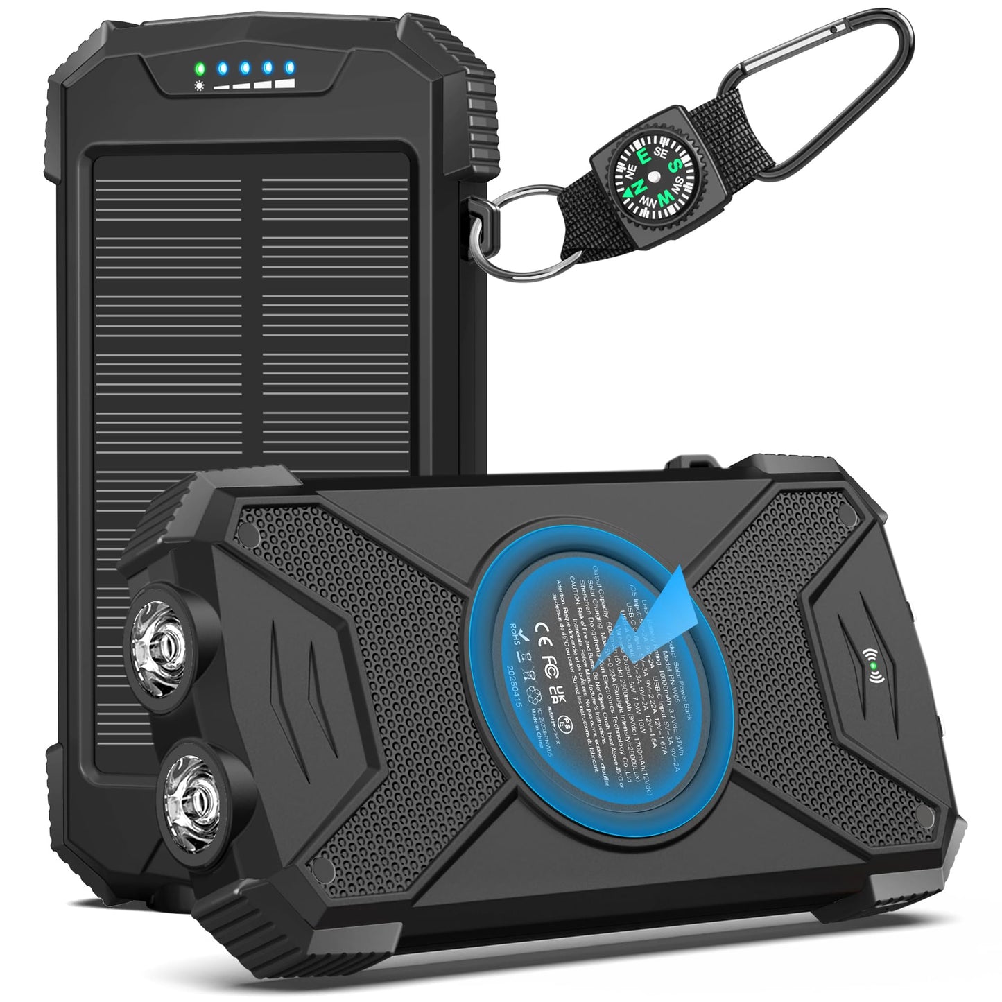 BLAVOR Solar Power Bank 10,000mAh, Portable Wireless Charger, 20W Fast Charging External Battery
