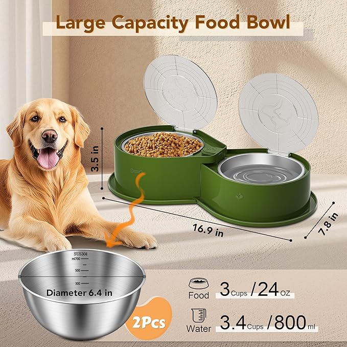 Stainless Steel Dog Bowl Set with Lids, 304 Metal Dual Food & Water Bowls for Dogs & Cats, Large Capacity Pet Feeder with Cover Keeps Food Fresh, Anti-Skid Dog Dish for Small/Medium/Large Pets
